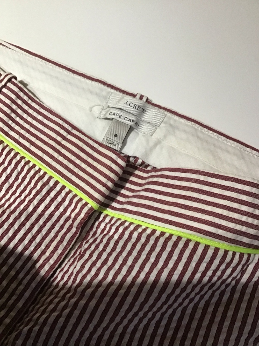 J. Crew Women’s Burgundy & White Striped Ankle Pants with Neon Trim